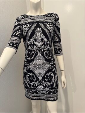 Joseph Ribkoff Black and White Baroque Mini Dress